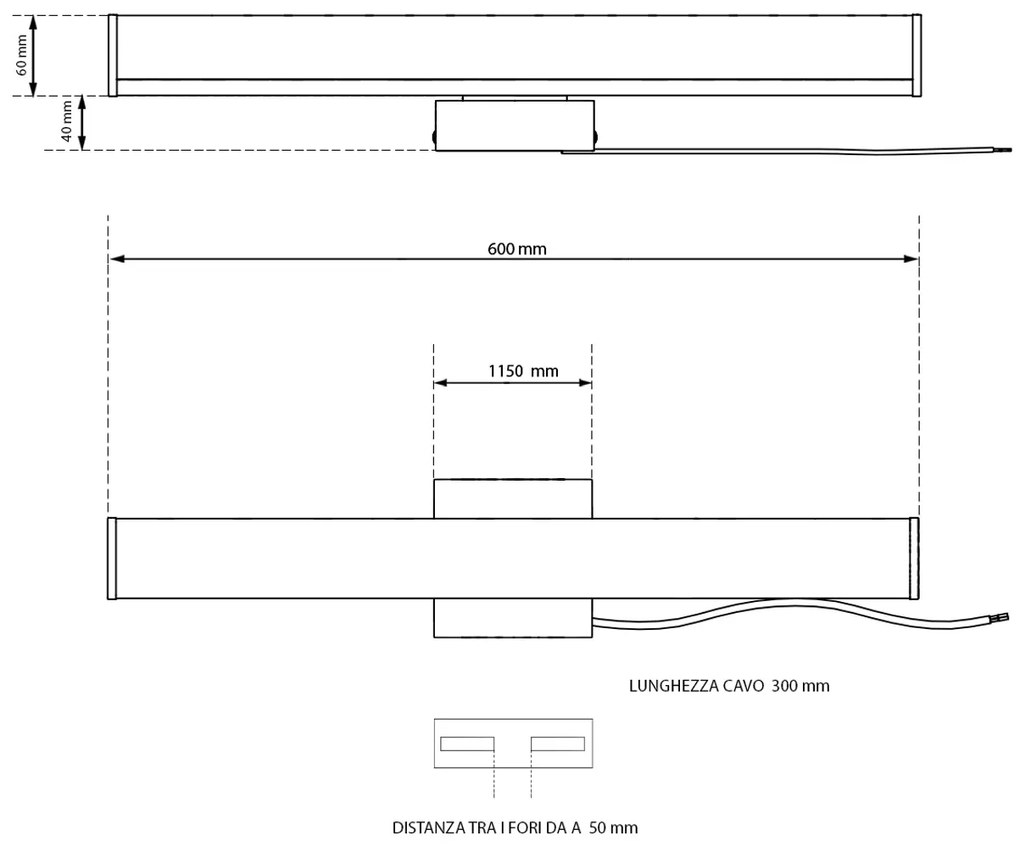 Lampada LED da Specchio 60cm 15W Cromata IP54 - da Muro Colore Bianco Naturale 4.000K