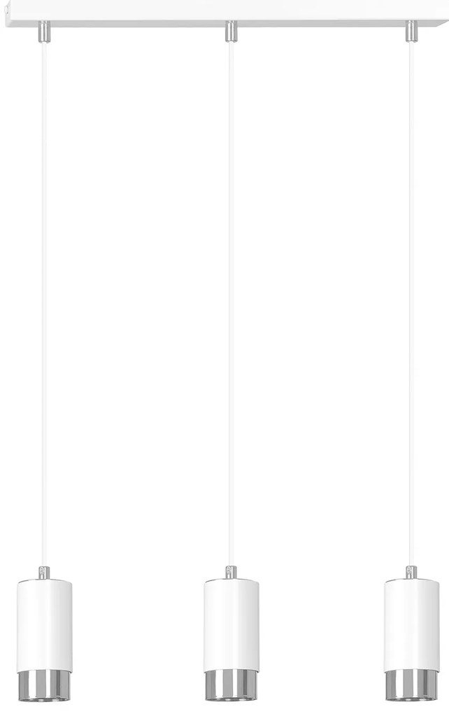 Lampadario 3 Luci Ivar Con Cilindri In Acciaio Bianco E Cromo