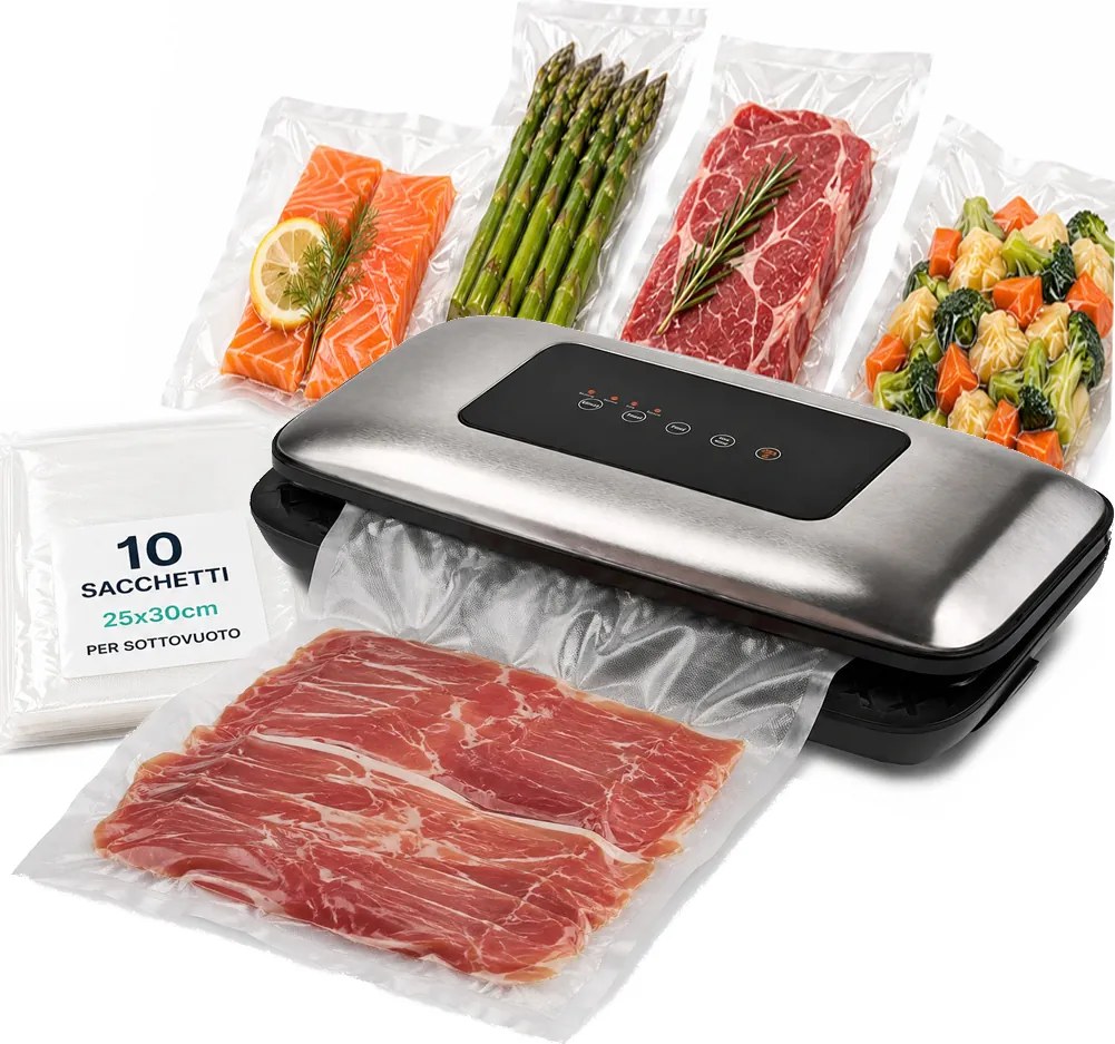 Macchina Sottovuoto e Sigilla 110W Forza Aspirante -600mBar per Alimenti...