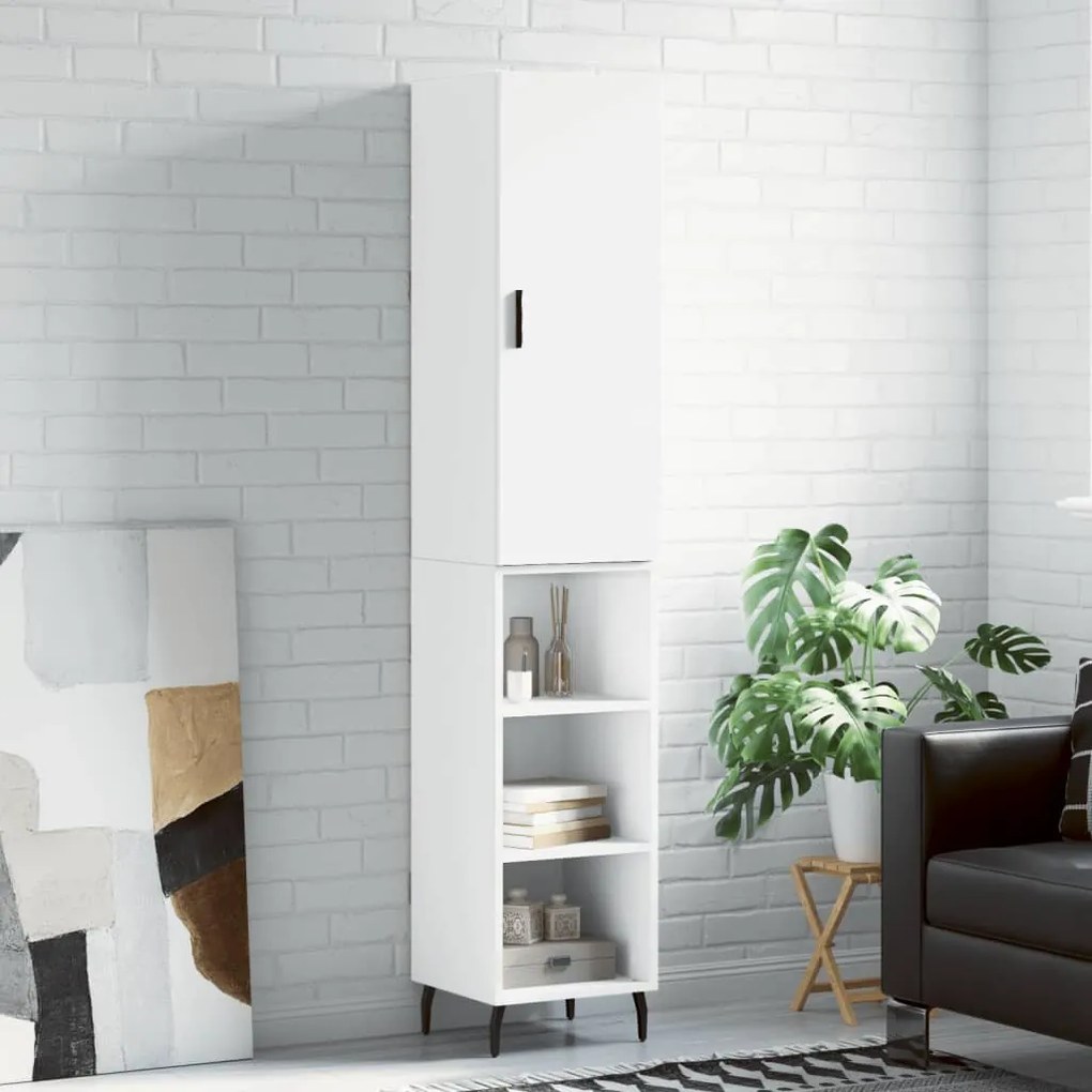 Credenza 34,5x34x180 Cm İn Legno Multistrato Bianco Lucido /