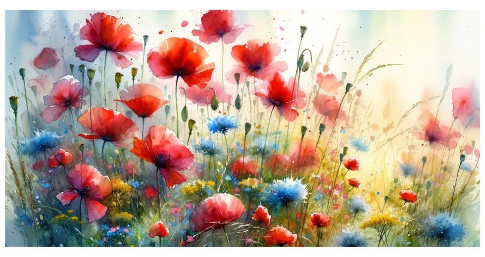 Quadro su tela – Campo in fiore di papaveri e fiordalisi