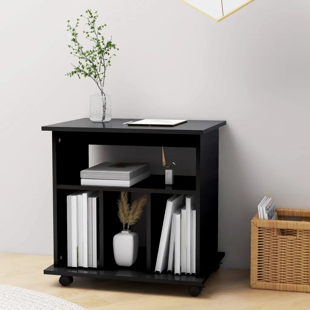 Mobiletto con Ruote Nero 60x45x60 cm in Legno Multistrato