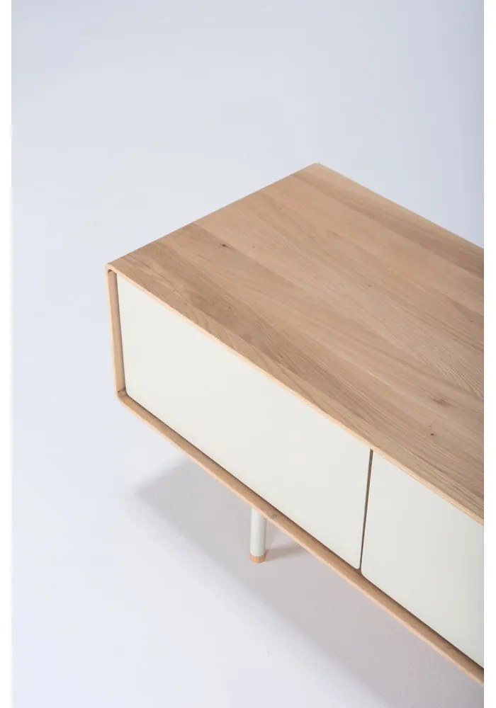 Mobile TV bianco-color legno naturale in legno di quercia 160x48 cm Fina - Gazzda