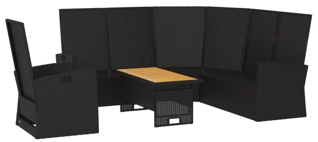 Set divani da giardino 3 pz con cuscini nero in polyrattan