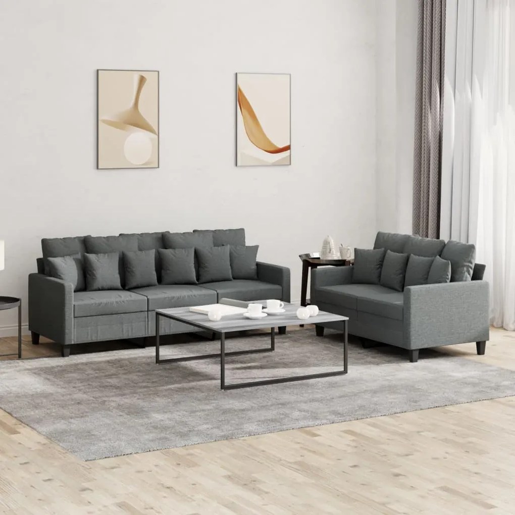 Set Di Divani 2 Pz Con Cuscini Grigio Scuro İn Tessuto /