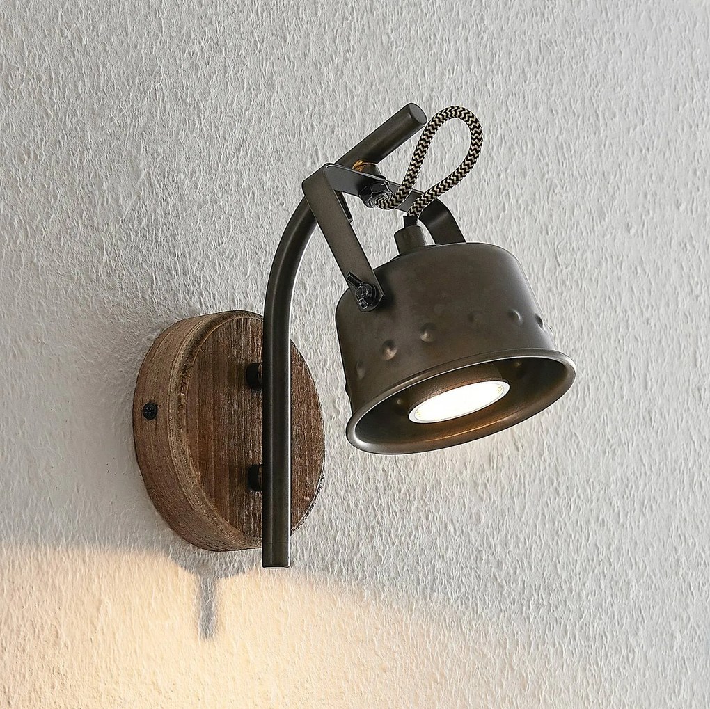 Faretto Rubinjo Lindby, dimmerabile, Nero, Soggiorno / Sala da pranzo, Metallo, Vintage, Applique