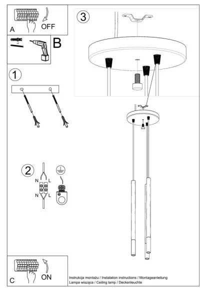 Sollux SL.0887 - Lampadario a sospensione con filo MOSAIC 3xG9/12W/230V nero/cromo