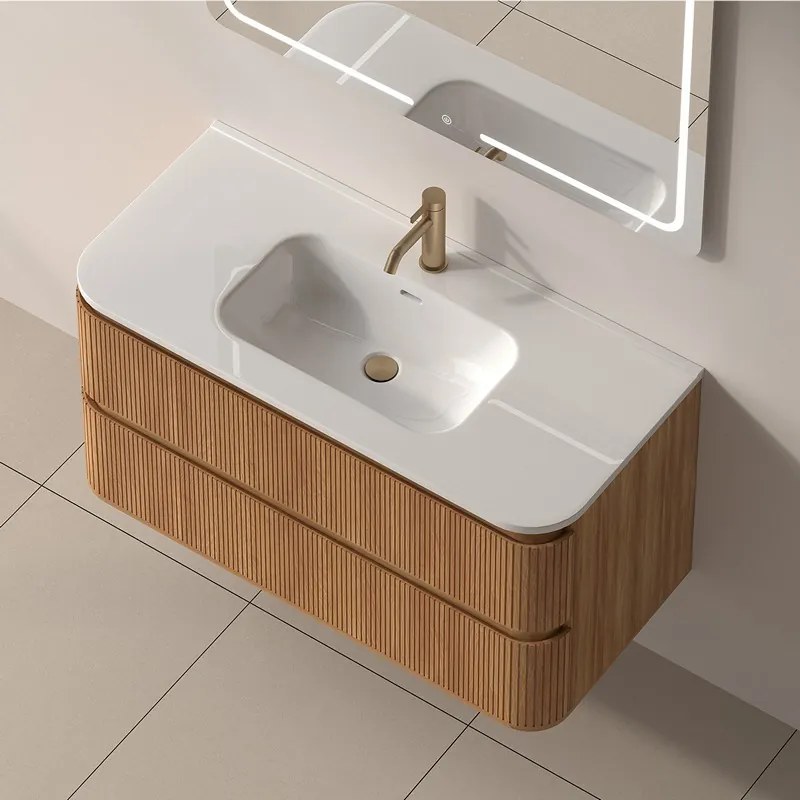 Mobile bagno cannettato 100 cm con lavabo in ceramica | KAM-NORTH-100C - KAMALU
