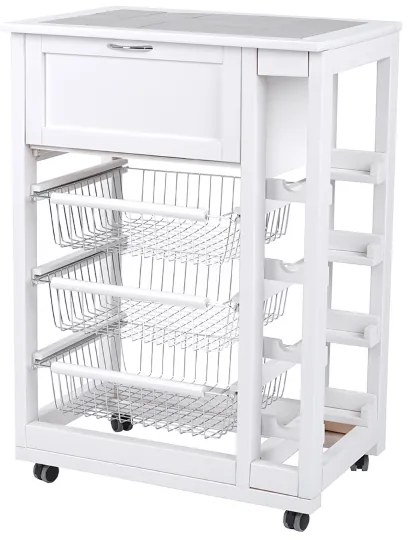 Carrello portafrutta con portapane e portabottiglie Bianco