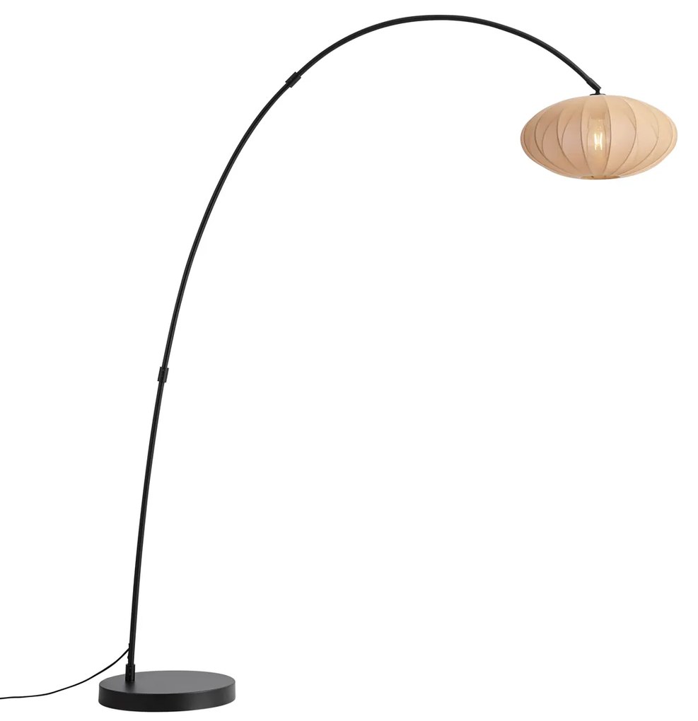 Lampada da terra ad arco Japandi nera con paralume marrone - Bida