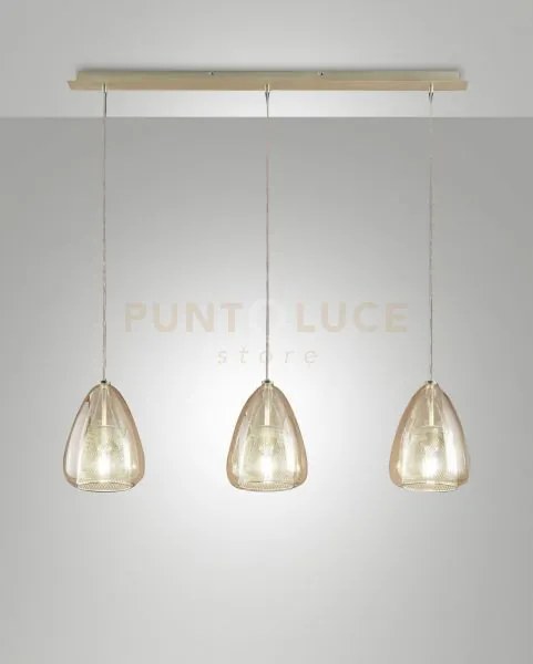 Britton lampadario a sospensione in vetro ambra d.22cm 3 luci atta...