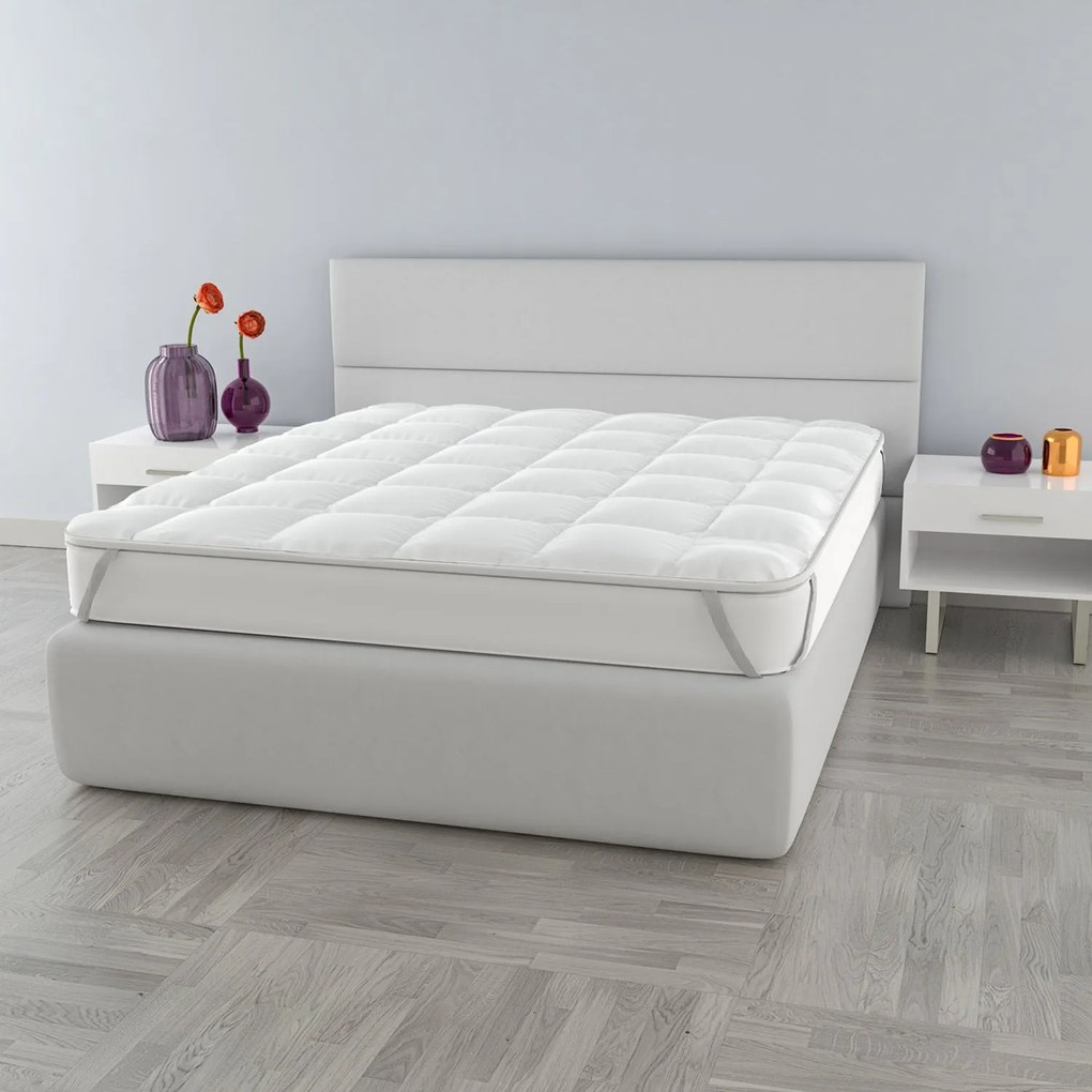 Topper Matrimoniale Trapuntato 300 gr/mq con Elastici Basic Bianco...