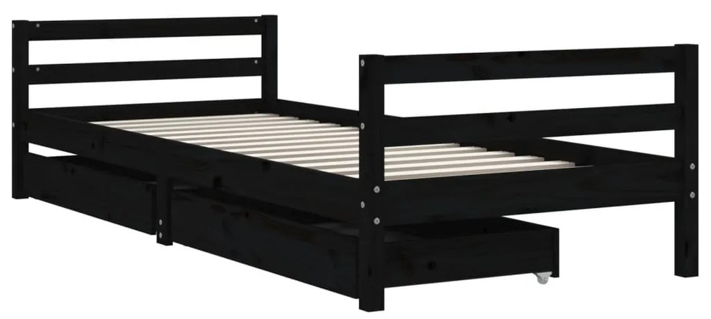 Giroletto bambini con cassetti nero 90x200cm massello di pino