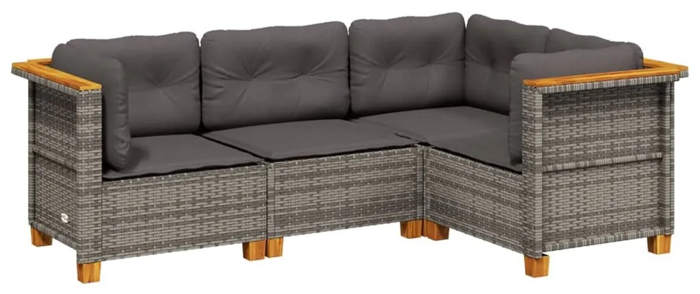 Set divani da giardino 4 pz con cuscini in polyrattan grigio