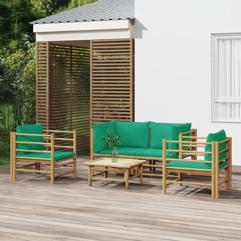 Set salotto da giardino 5pz con cuscini verdi bambù