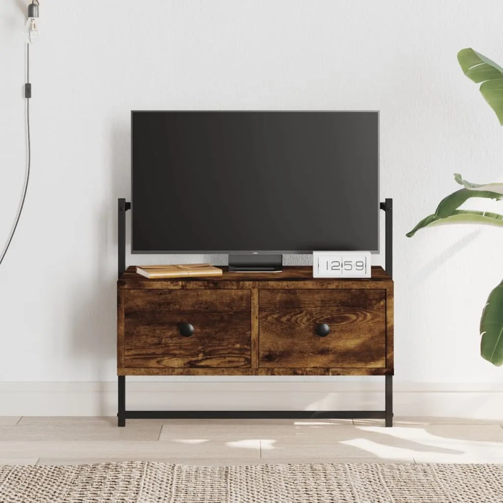 Mobile tv a muro rovere fumo 60,5x30x51 cm in legno multistrato