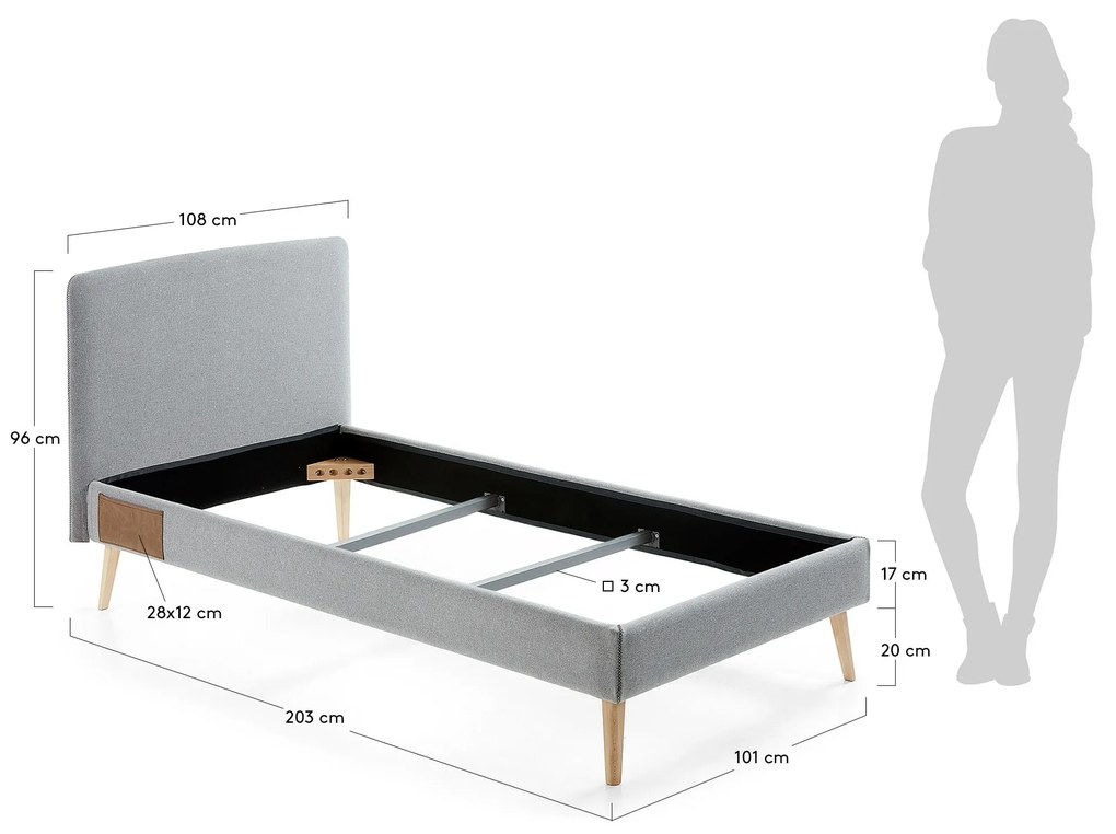 Kave Home - Fodera per letto Dyla grigia per materasso da 90 x 190 cm