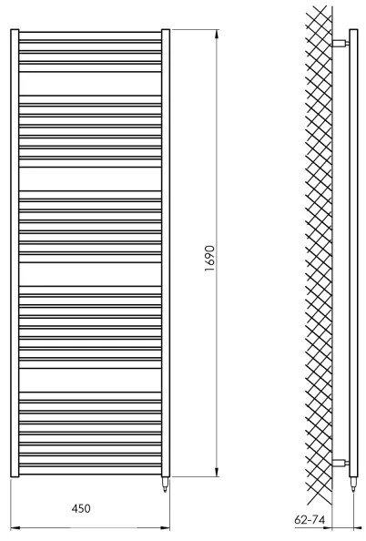 Aqualine - Radiatore elettrico da bagno TONDI-E 600W/230V 169 cm opaco nero