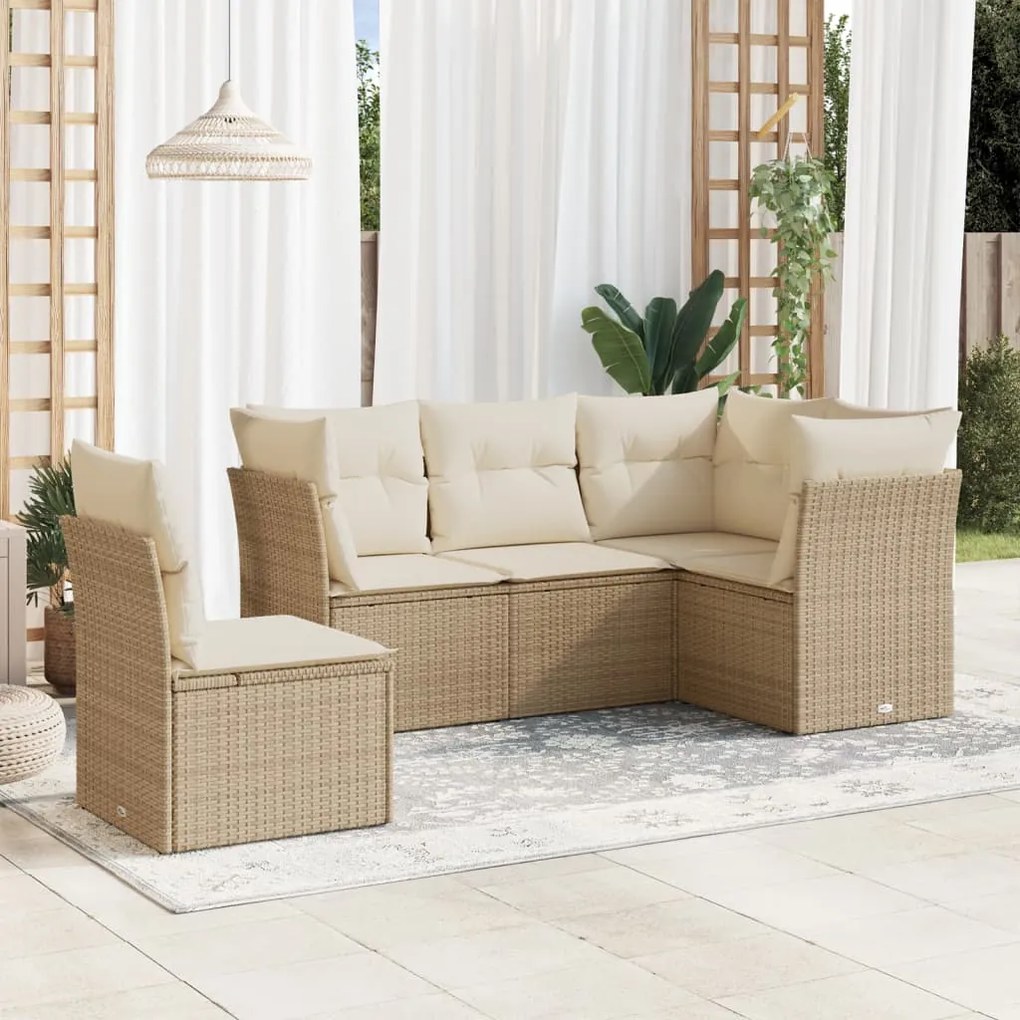 Set divano da giardino 5 pz con cuscini beige in polyrattan