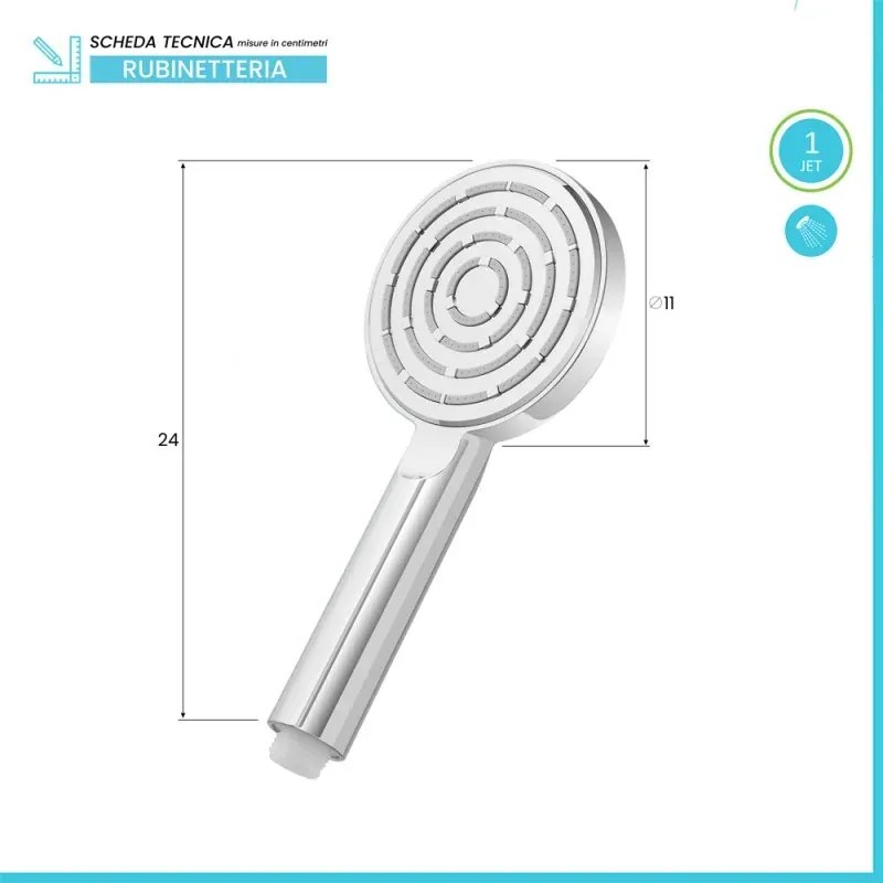 Doccetta tonda monogetto da 23,5 cm cromo lucido in ABS anticalcare Hidra