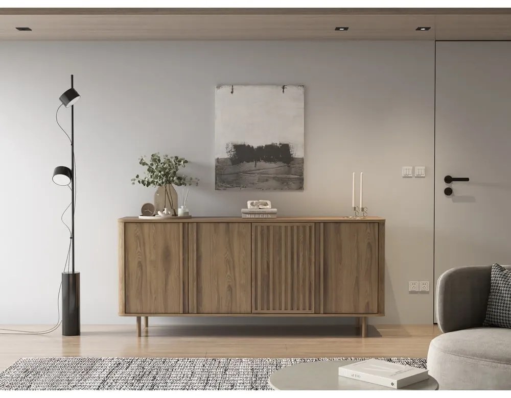 Cassettiera di colore naturale con effetto rovere 180x80x40 cm Salma – Marckeric