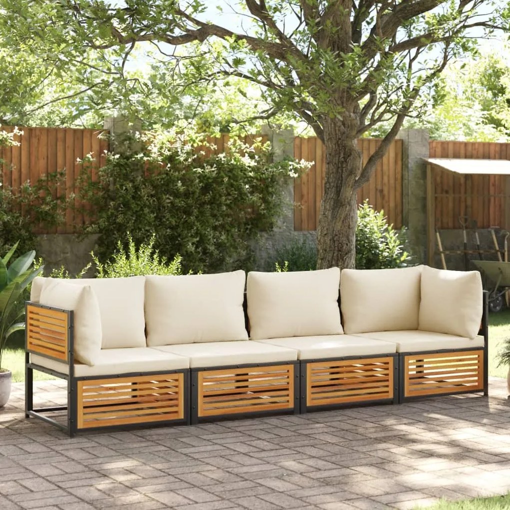 Set divani da giardino 4pz con cuscini legno massello di acacia