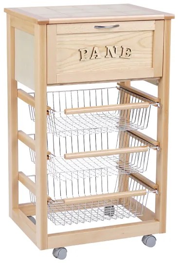 Carrello in legno portapane con cesti portafrutta LANDHELL Naturale
