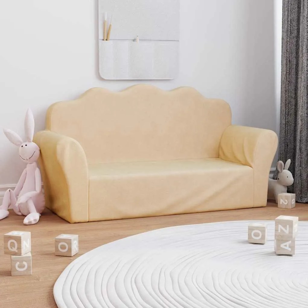 Divano Per Bambini A 2 Posti Crema İn Morbido Peluche /