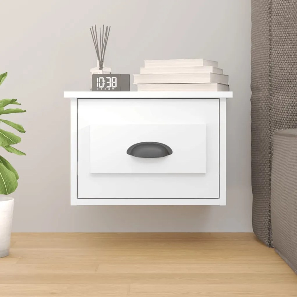 Comodino A Parete Bianco Lucido 41,5x36x28 Cm /