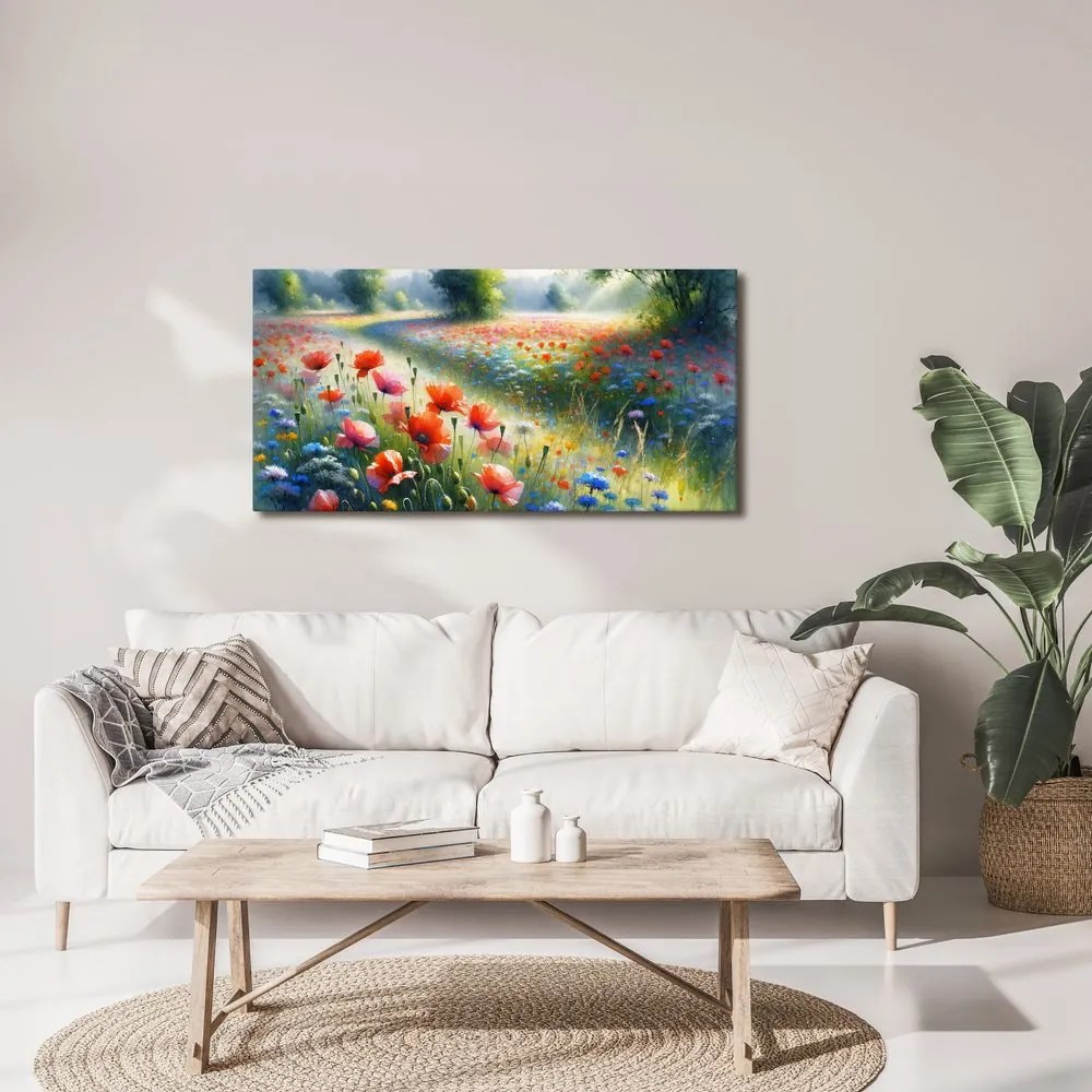 Quadro su tela – Campo in fiore sotto il cielo estivo