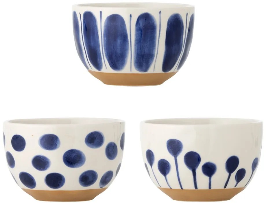Ciotoline in set bianche/blu in gres 3 pz 500 ml Linora – Bloomingville