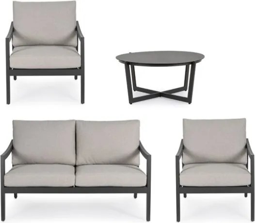 Salotto Da Esterno In Alluminio Con Divano 2 Poltrone E Tavolino Tondo Sirenus Antracite Bizzotto