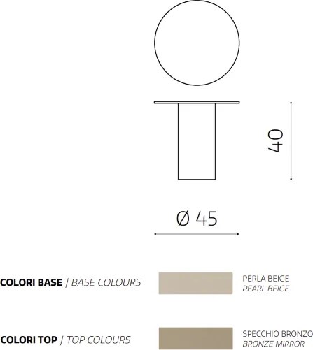 Tavolino tondo WAYLON 45 con base in metallo Beige e piano in vetro Bronzo