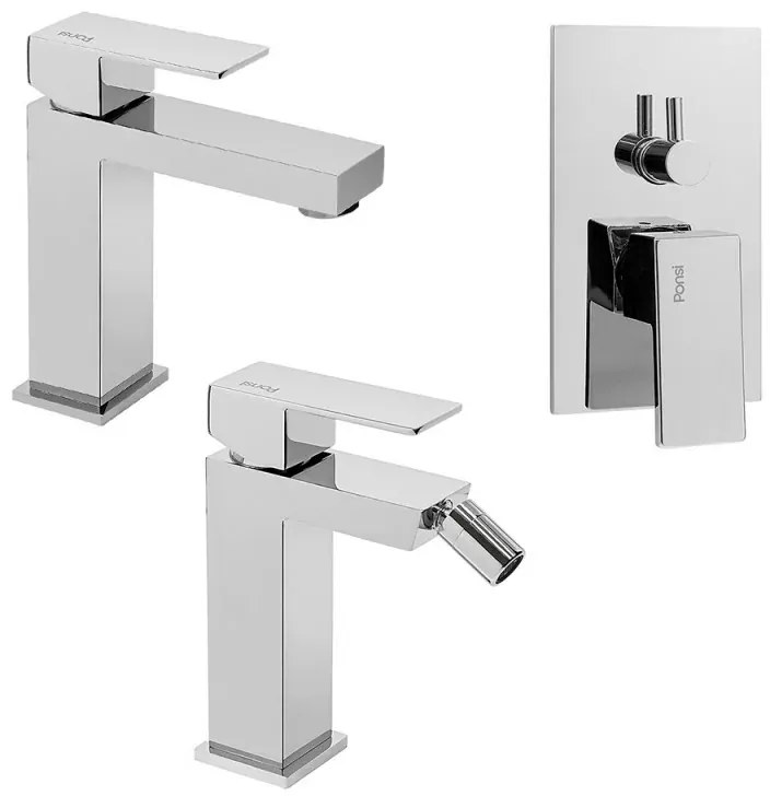 Set miscelatori lavabo bidet e doccia 3 vie cromati serie Italia