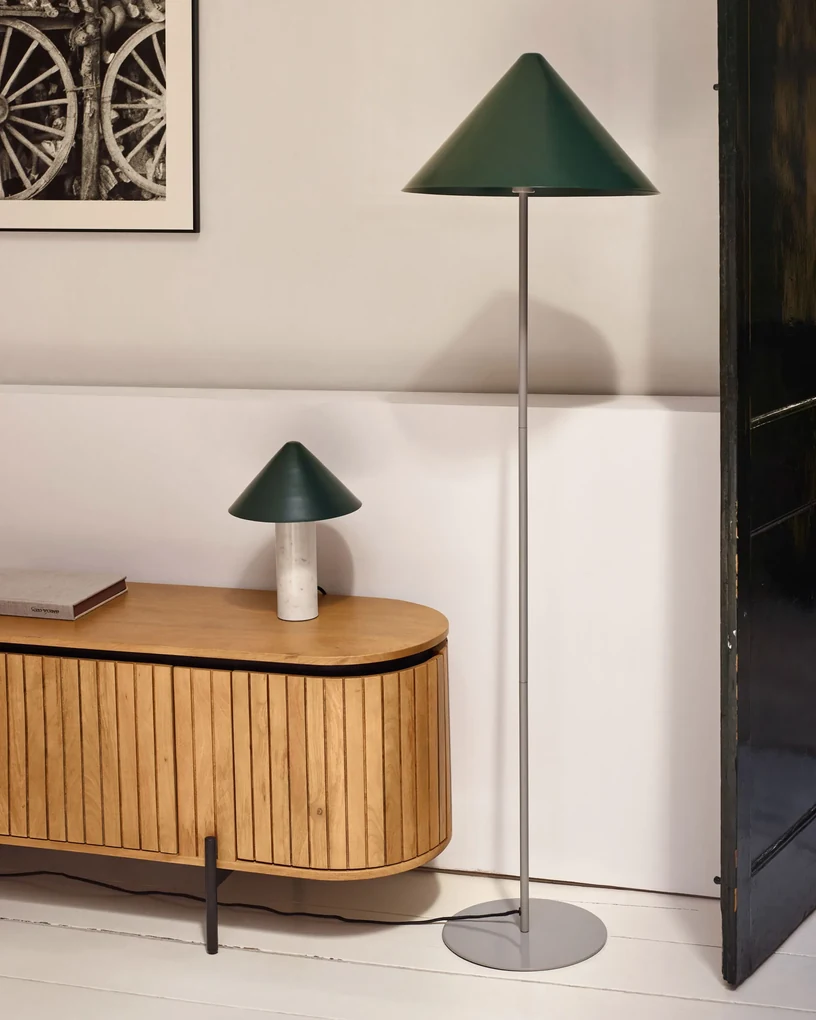 Kave Home - Lampada da tavolo Valentine in marmo bianco e metallo finitura  verniciata verde