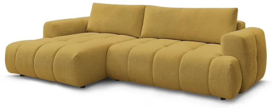 Divano angolare color senape allungabile e con contenitore (penisola a sinistra/chaise lounge) con rivestimento in ciniglia Fuji – Bobochic Paris