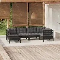 Set Divani da Giardino 6 pz con Cuscini Neri in Legno di Pino 3096542