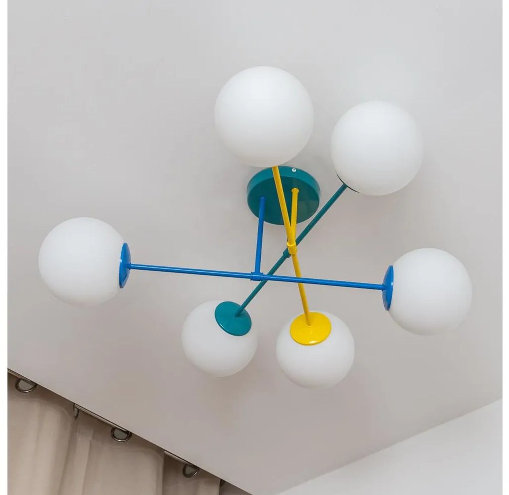 Lampadario a plafone MOON 6xE27/15W/230V turchese/giallo/blu