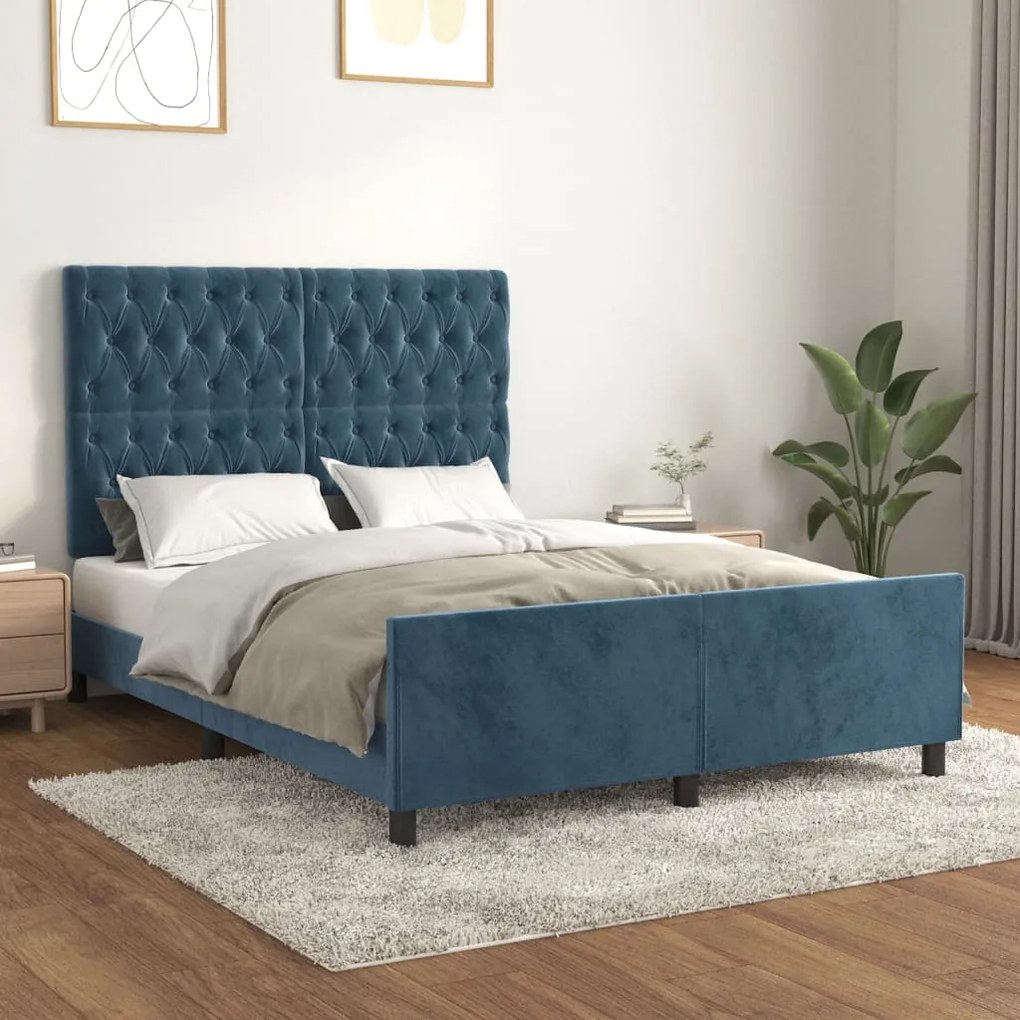 Giroletto Senza Materasso Blu Scuro 140x190 Cm İn Velluto /