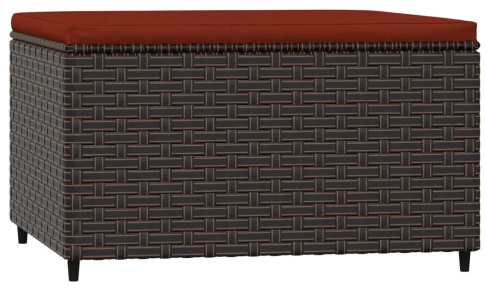 Poggiapiedi da giardino con cuscino in polyrattan marrone