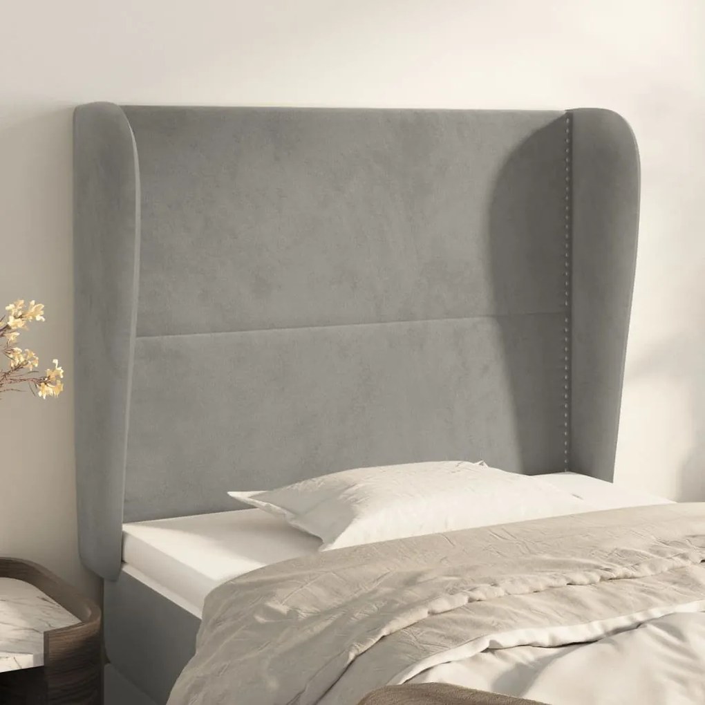 Testiera Ad Orecchio Grigio Chiaro 93x23x118/128 Cm İn Velluto /