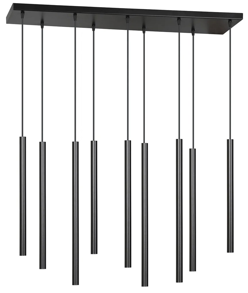 Lampadario 9 Luci Moderno Shu Acciaio Nero E Paralumi A Cilindri Sottili