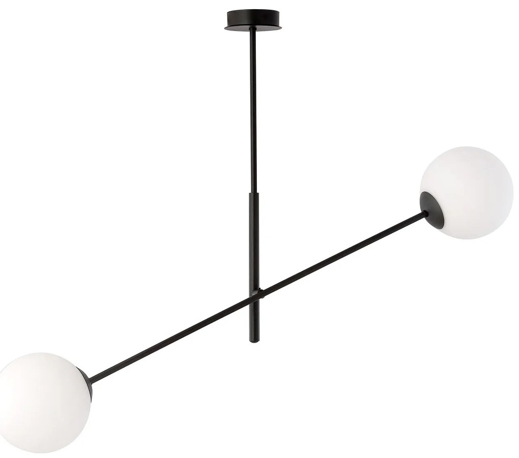 Lampadario 2 Luci Yama In Acciao Nero Con Bracci Regolabili E Vetro Opale