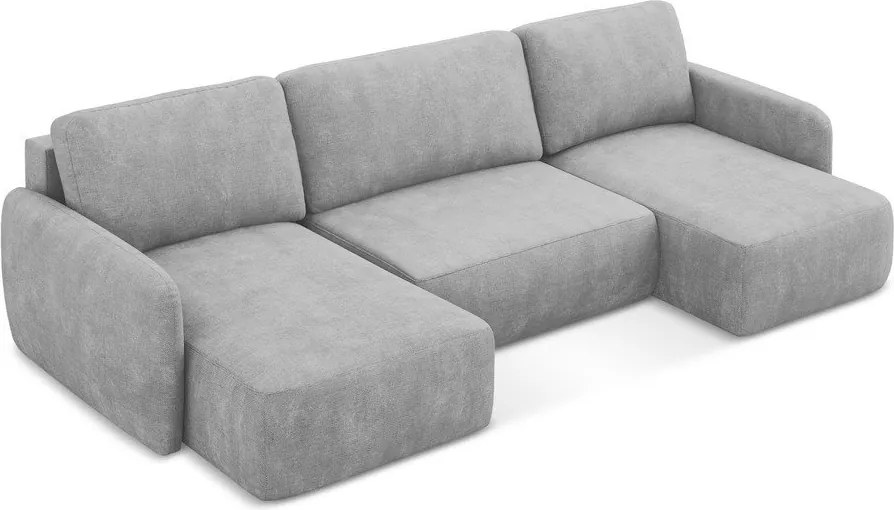 Divano angolare grigio chiaro allungabile/con contenitore (a U) con rivestimento in ciniglia Lilo – Makamii