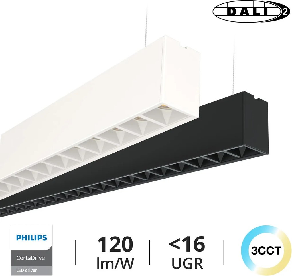 Lampada Sospesa LED 40W 120cm DALI2 con driver Philips Bianca o nera
