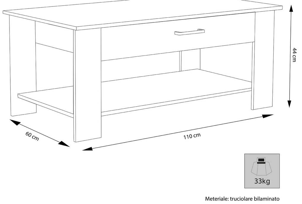 BERRY - tavolino da salotto moderno cm 110 x 60 x 44 h