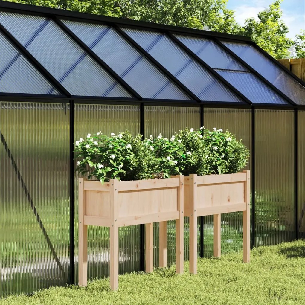 Fioriere Da Giardino 2 Pz Con Gambe İn Legno Massello Di Pino /