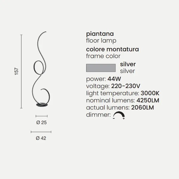 Piantana FLOK a LED in metallo verniciato Silver H157 cm