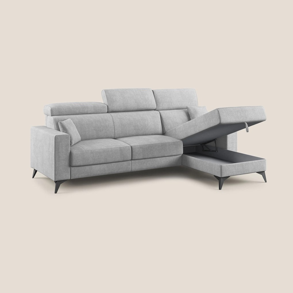 Pegaso divano letto angolare con poggiatesta reclinabili e rivestimento impermeabile T02 grigio chiaro
