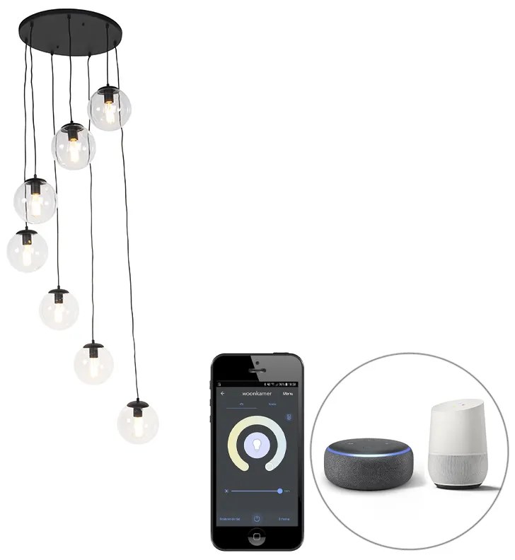 Lampada a sospensione intelligente nera 7 luci incl. Wifi ST64 - Pallon